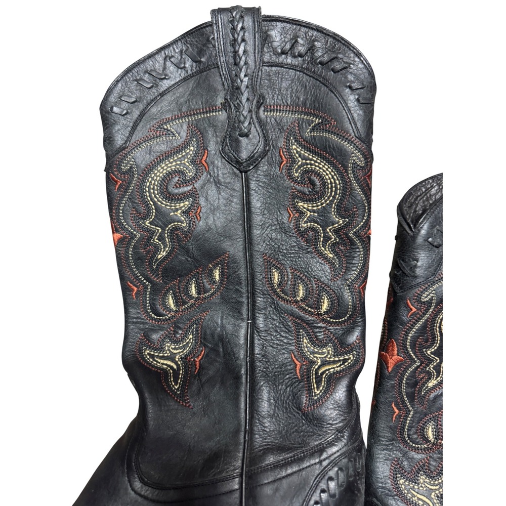 Lucchese Womens Black Leather Embroidered Western Cowboy Boots Pointed Toe S8.5 - Picture 6 of 10